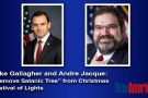 Christian Gomez interviews Congressman Mike Gallagher and state Senator Andre Jaque outside National Railroad Museum about Satanic Temple tree display. Christian Gomez interviews Congressman Mike Gallagher and state Senator Andre Jaque outside National Railroad Museum about Satanic Temple tree display.